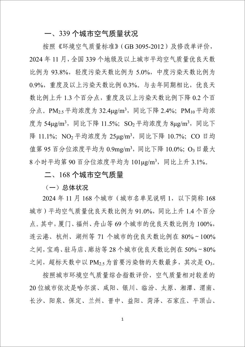 《2024年11月全国城市空气质量报告-10页》 - 第2页预览图