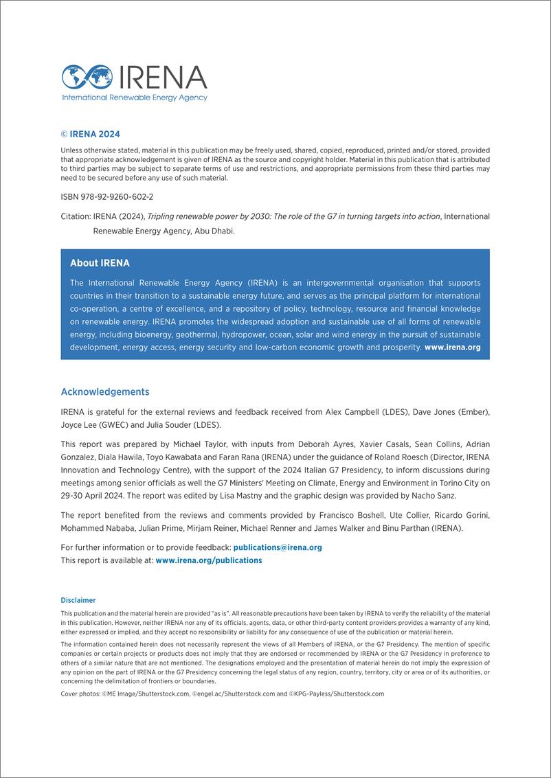 《IRENA-到2030年将可再生能源增加三倍：七国集团在将目标转化为行动方面的作用（英）-2024-66页》 - 第2页预览图