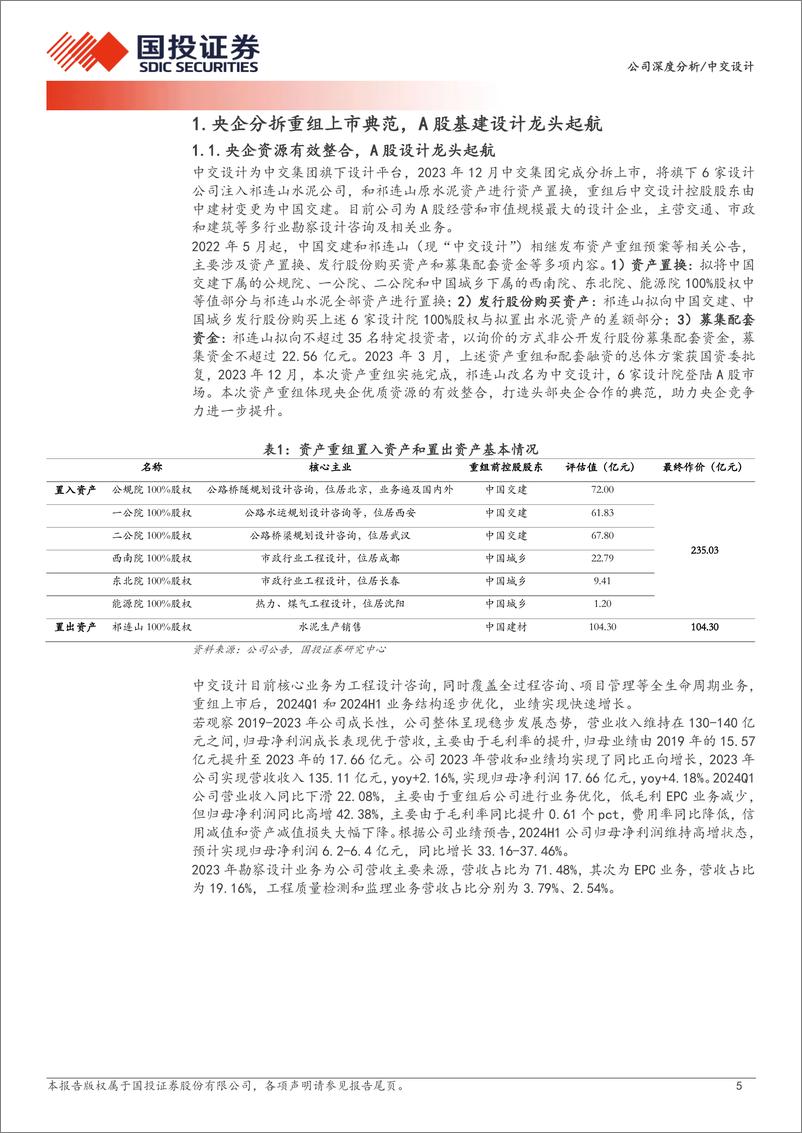 《中交设计(600720)央企设计龙头全面起航，海外%2b新兴产业打造成长动力-240825-国投证券-21页》 - 第5页预览图