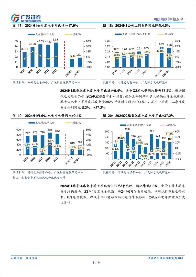 《川投能源(600674)雅砻江业绩符合预期，电量结构变化电价下滑-240818-广发证券-14页》 - 第8页预览图