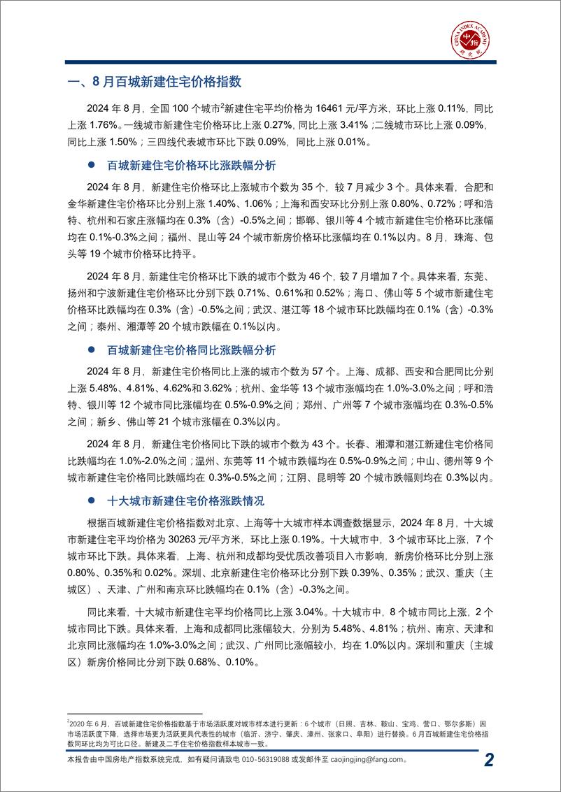 《中国房地产指数系统百城价格指数报告（2024年8月）-中指-2024.8-20页》 - 第3页预览图