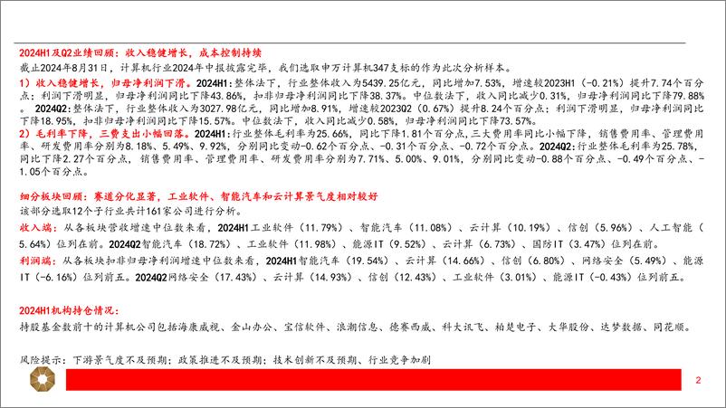 《2024年计算机行业中报总结：赛道分化，工业软件、智能汽车和云计算高景气-240924-上海证券-22页》 - 第2页预览图