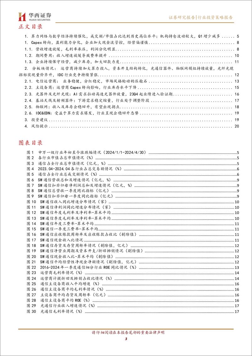 《通信行业2023年报及2024一季报总结：算力业绩验证期，关注低空通信保障-240507-华西证券-22页》 - 第3页预览图