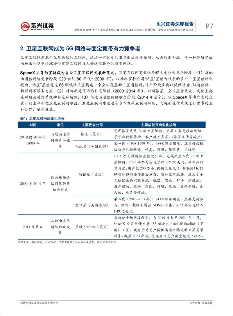 《通信行业2024年半年度投资策略：GW星座与G60星链进入发射阶段，看好卫星制造核心部件供应商-240730-东兴证券-22页》 - 第7页预览图