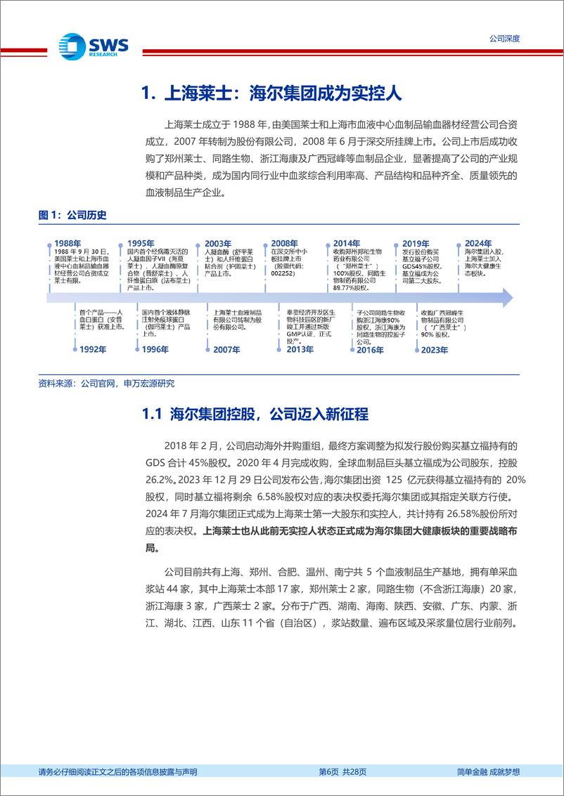 《上海莱士(002252)海尔掌舵领航，公司开启新征程-240922-申万宏源-28页》 - 第6页预览图