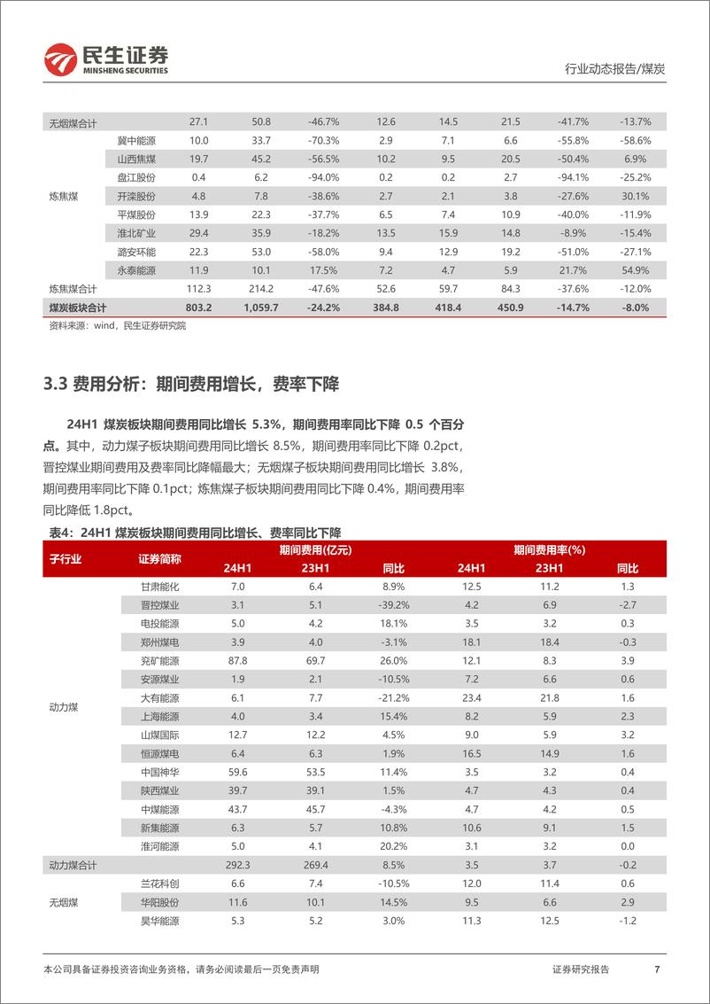 《煤炭行业2024年半年报总结：煤价回落致业绩环比下滑，持仓市值环比提升-240907-民生证券-16页》 - 第7页预览图