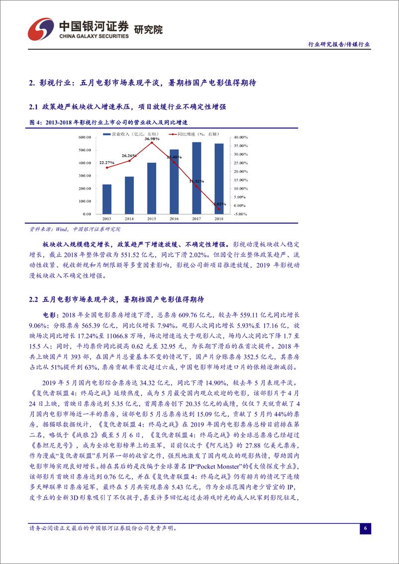 《传媒行业6月行业动态报告：5G带来行业新机遇，暑期档国产电影值得期待-20190610-银河证券-45页》 - 第8页预览图