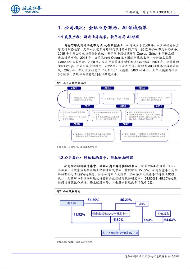 《昆仑万维(300418)大模型技术领先，布局前瞻，AI垂类应用有序落地-240705-海通证券-20页》 - 第5页预览图