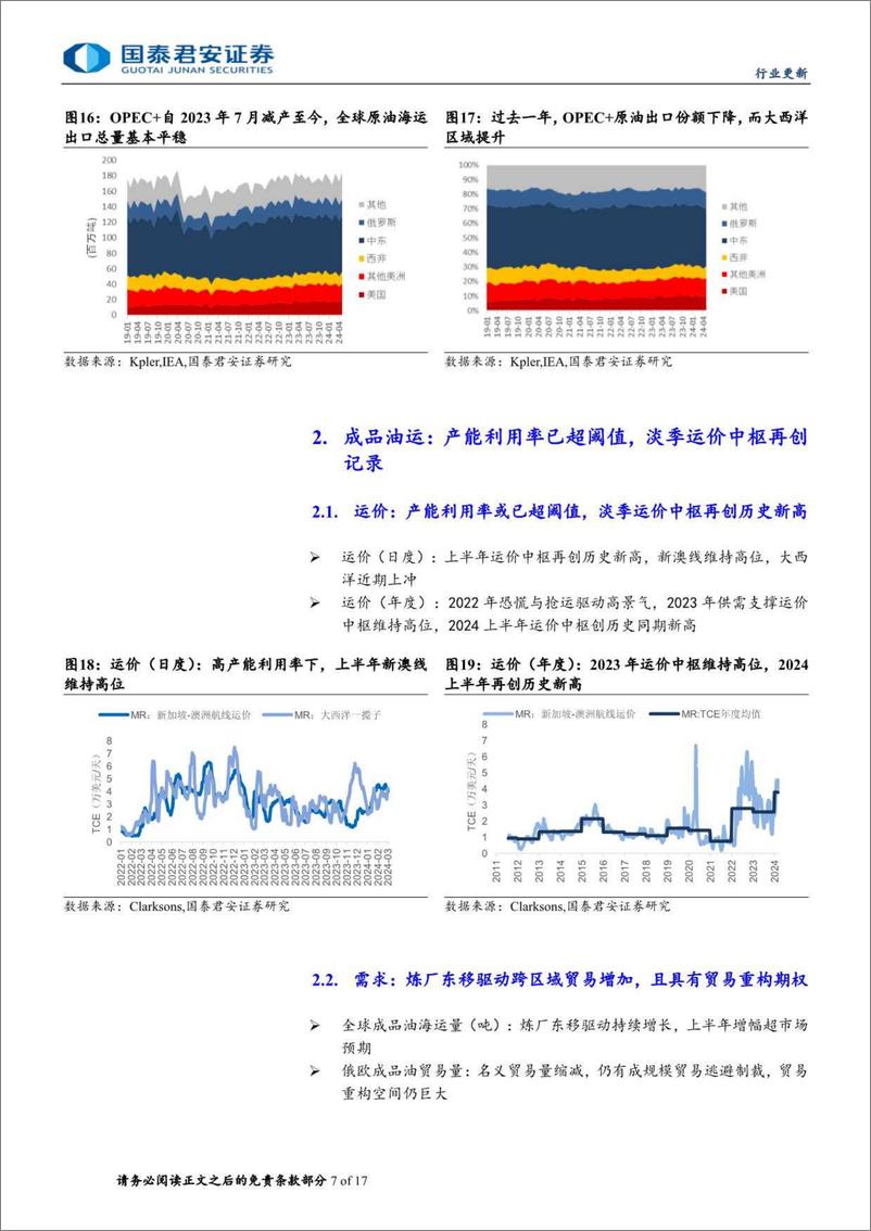 《海运行业油运图鉴(第十二期)：产能利用率已处阈值，淡季运价中枢上行-240606-国泰君安-17页》 - 第7页预览图