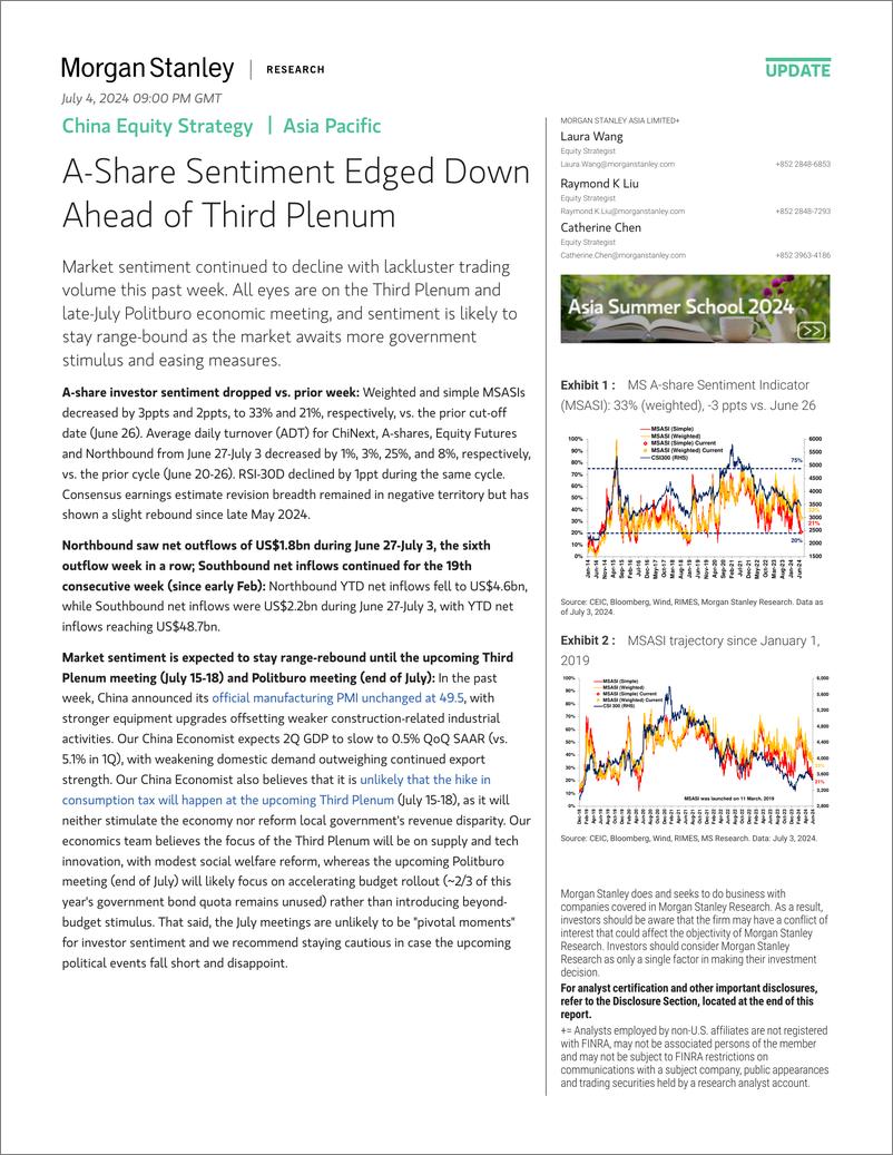 《Morgan Stanley-China Equity Strategy A-Share Sentiment Edged Down Ahead of...-109043097》 - 第1页预览图