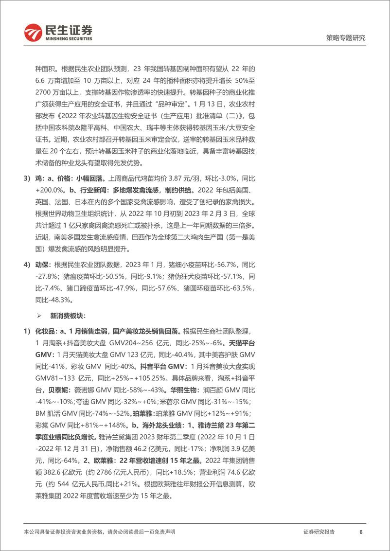 《行业信息跟踪：汽车销量如期改善，转基因育种迎政策利好-20230221-民生证券-31页》 - 第7页预览图