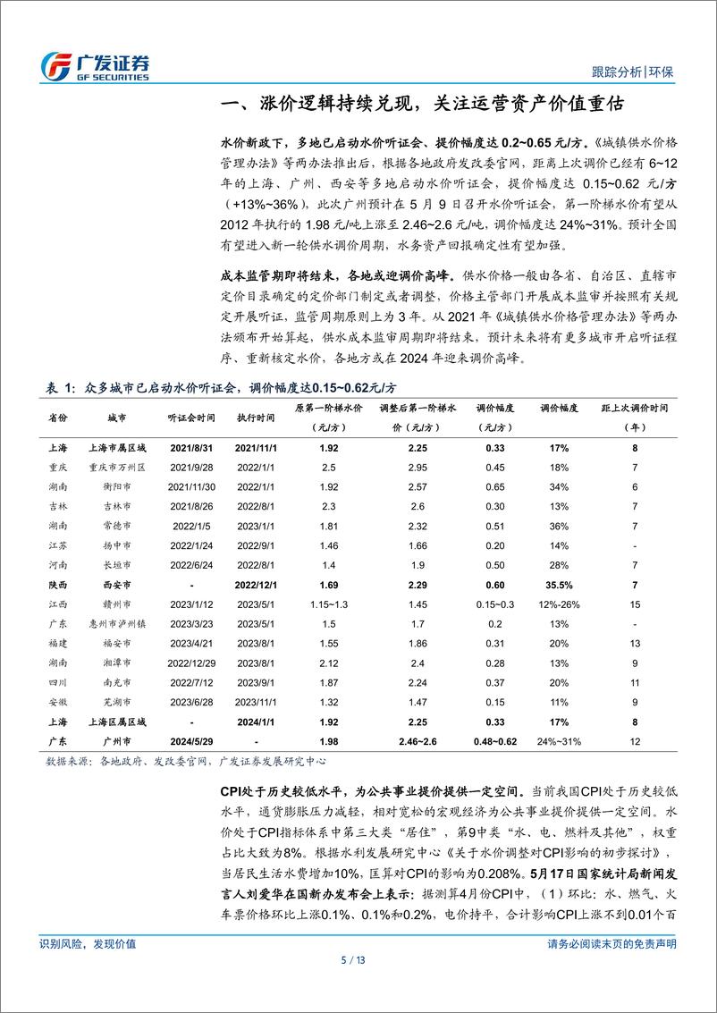 《环保行业深度跟踪：公用事业涨价持续演绎，重视运营资产价值重估-240519-广发证券-13页》 - 第5页预览图