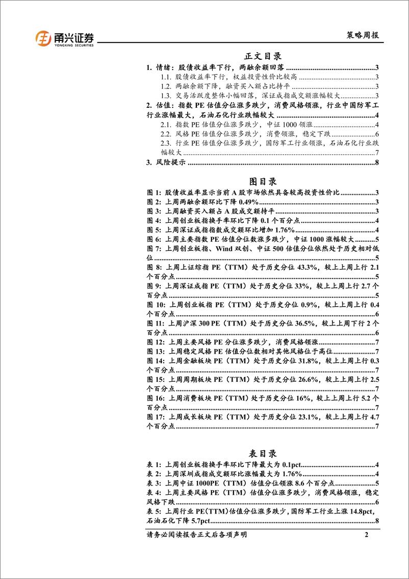 《情绪与估值7月第5期：小市值估值分位领涨，科技、消费表现较好-240808-甬兴证券-10页》 - 第2页预览图