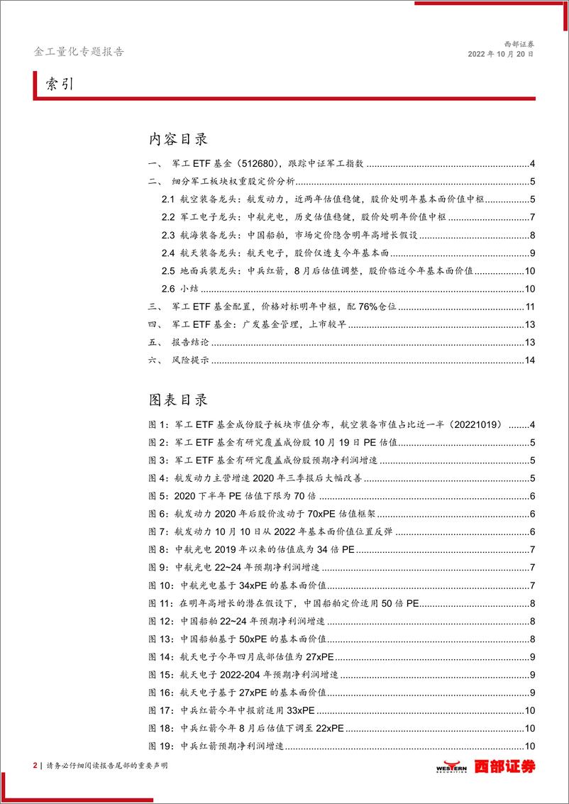 《基金产品研究：军工ETF基金（512680），定价合理，建议高配-20221020-西部证券-15页》 - 第3页预览图