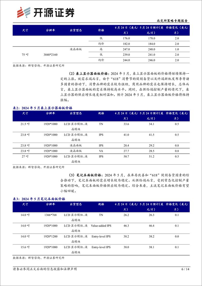 《北交所科技新产业跟踪第十七期：面板价格显周期底部区域，北交所及后备军聚集产业链特色标的-240512-开源证券-14页》 - 第6页预览图