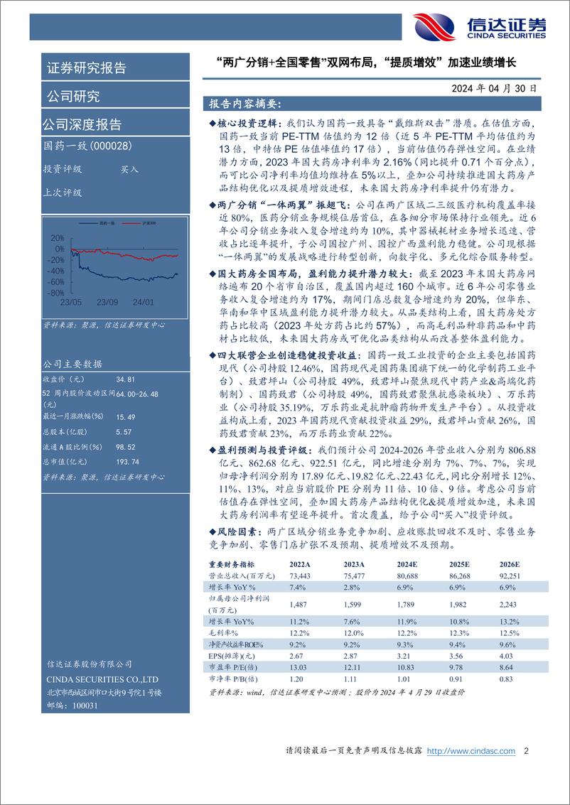 《信达证券-国药一致-000028-“两广分销＋全国零售”双网布局，”提质增效“加速业绩增长》 - 第2页预览图