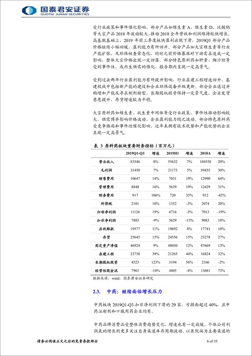 《医药行业更新报告：优良业绩下期待时间换空间-20191121-国泰君安-35页》 - 第7页预览图