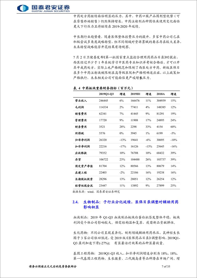 《医药行业更新报告：优良业绩下期待时间换空间-20191121-国泰君安-35页》 - 第8页预览图