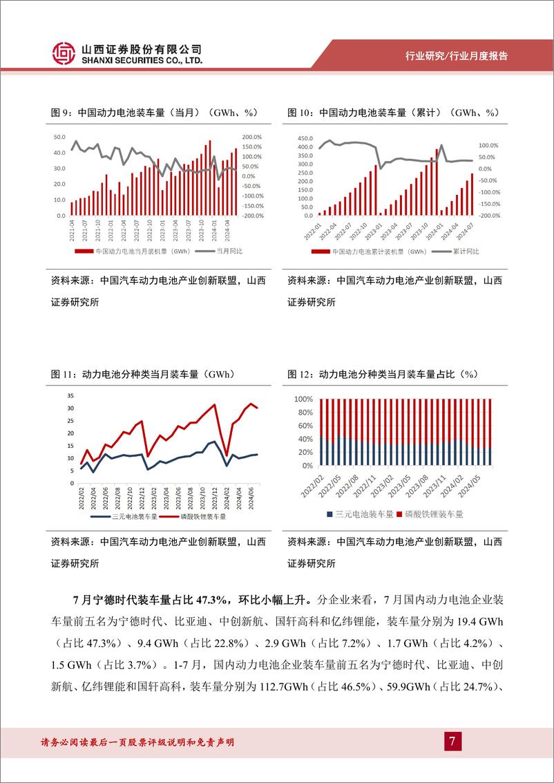 《202407锂电行业产业链月报：2024年7月我国新能源汽车销量99.1万辆，同比%2b27%25-240820-山西证券-16页》 - 第7页预览图