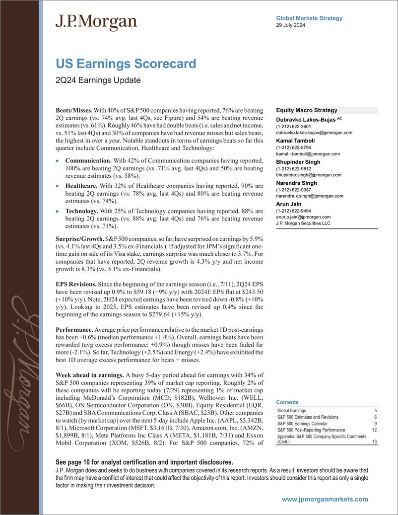 《JPMorgan-US Earnings Scorecard 2Q24 Earnings Update-109493093》 - 第1页预览图