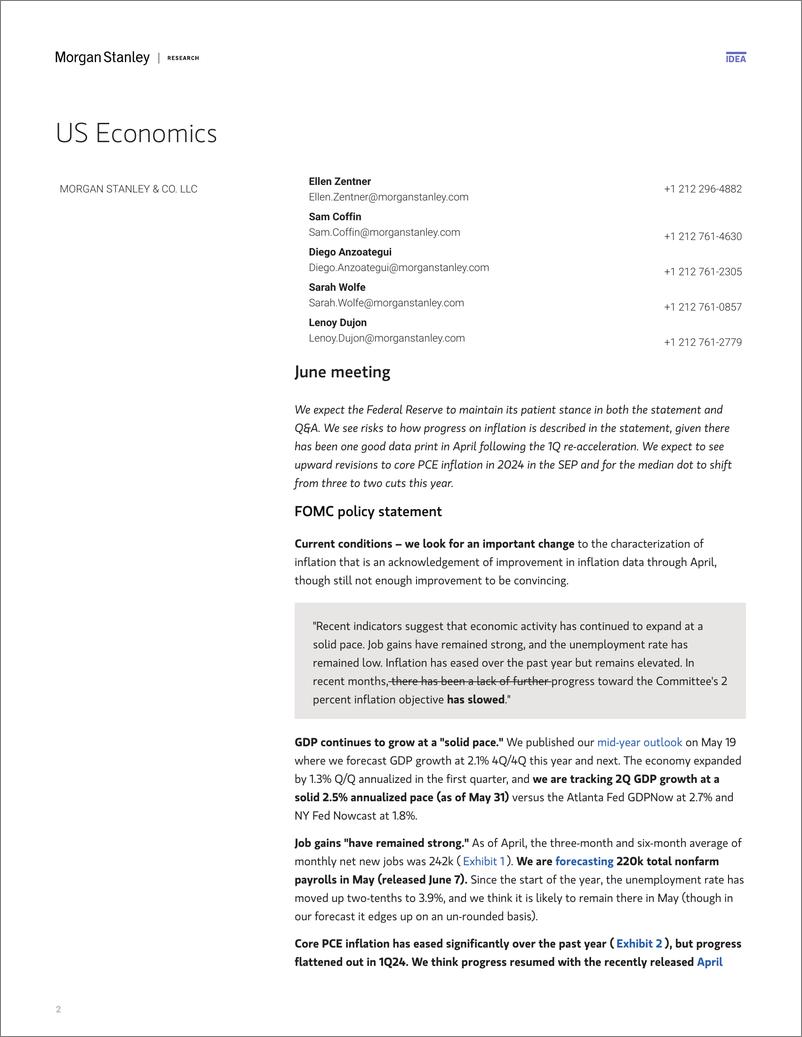 《Morgan Stanley Fixed-US Economics  Global Macro Strategy FOMC Preview June Mee...-108577497》 - 第2页预览图