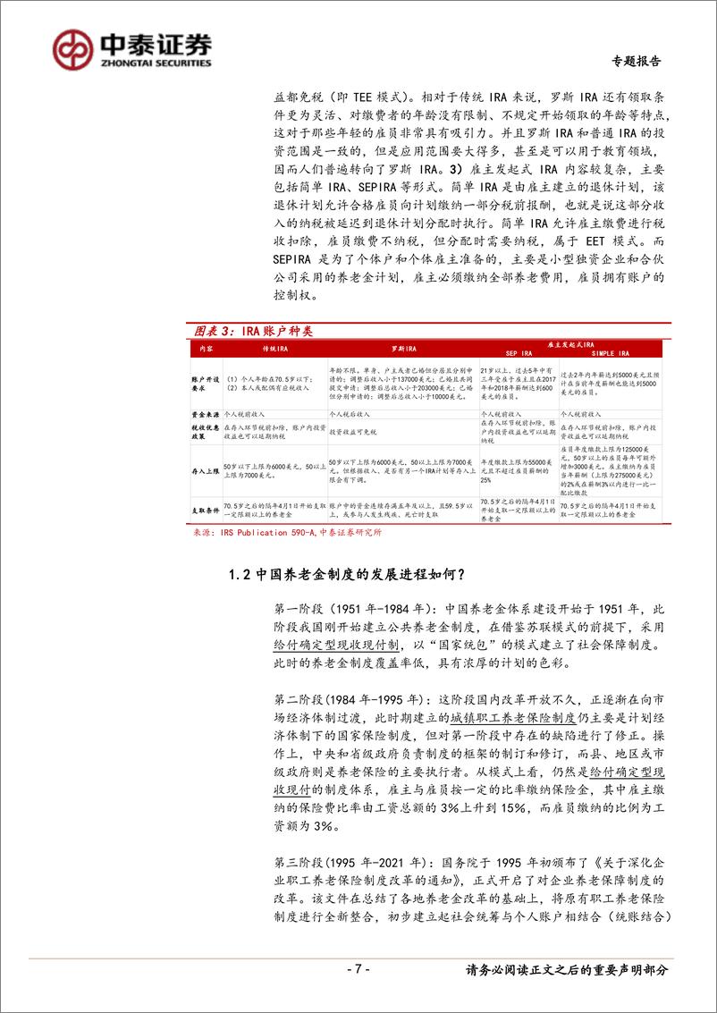 《美国“三支柱”建设给我国个人养老金发展带来哪些启示？-20220426-中泰证券-18页》 - 第8页预览图