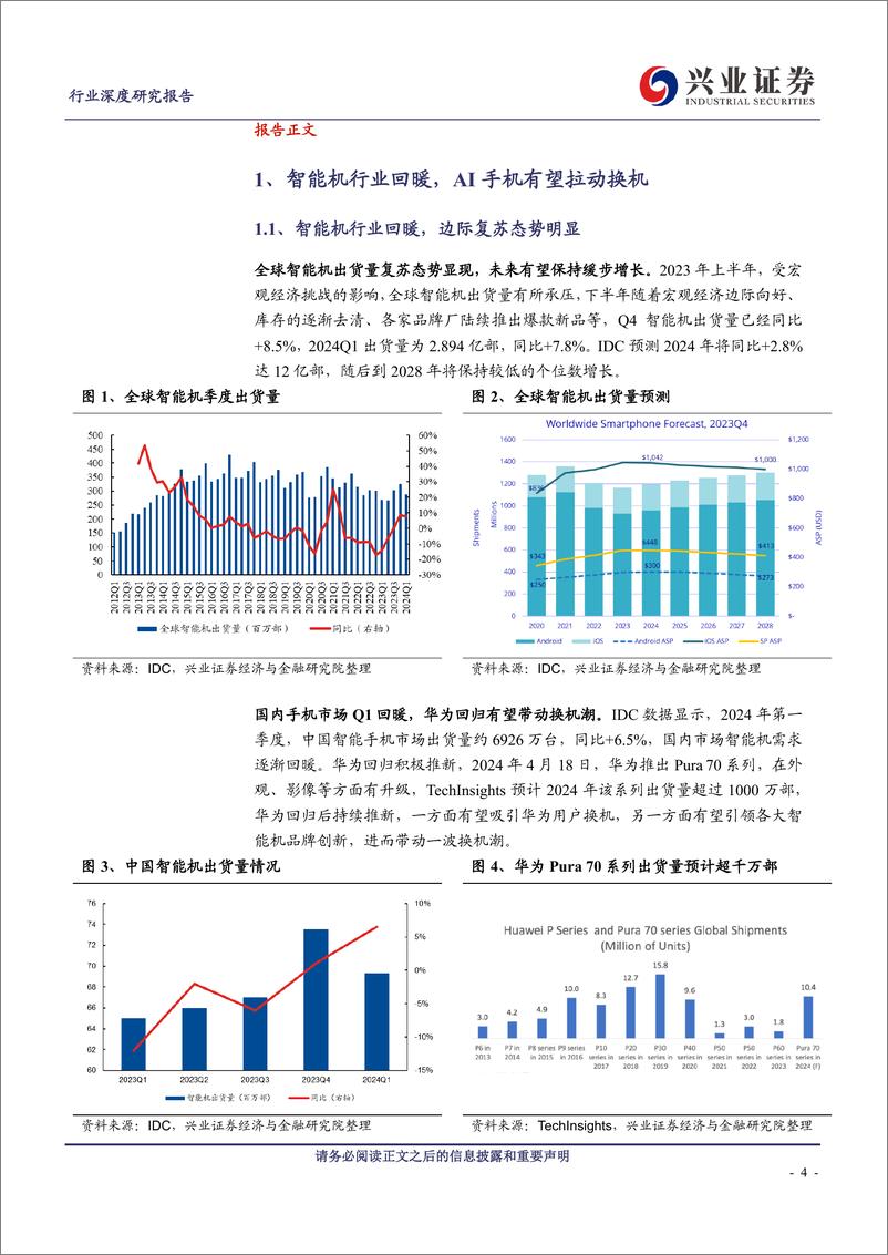 《2024电子行业AI加速落地智能机端侧，硬件多个环节迎量价齐升》 - 第4页预览图