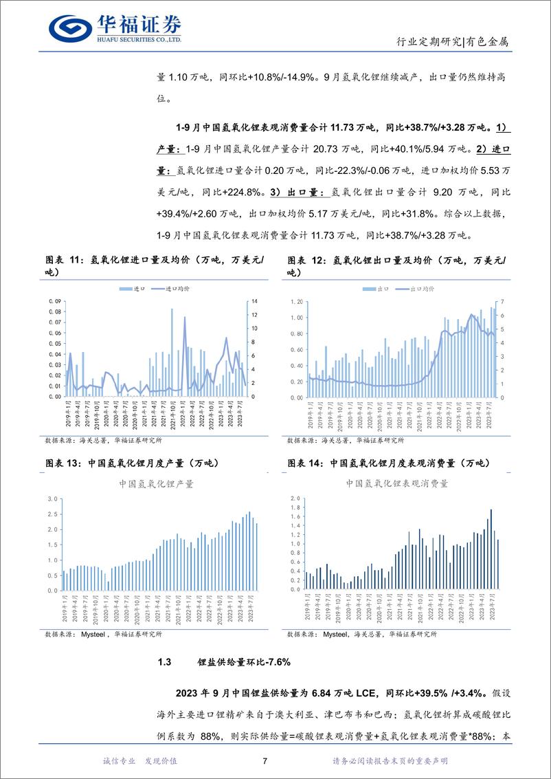 《有色金属行业锂产业链月度跟踪：“金九银十”预期落空致锂继续走弱-20231021-华福证券-18页》 - 第8页预览图