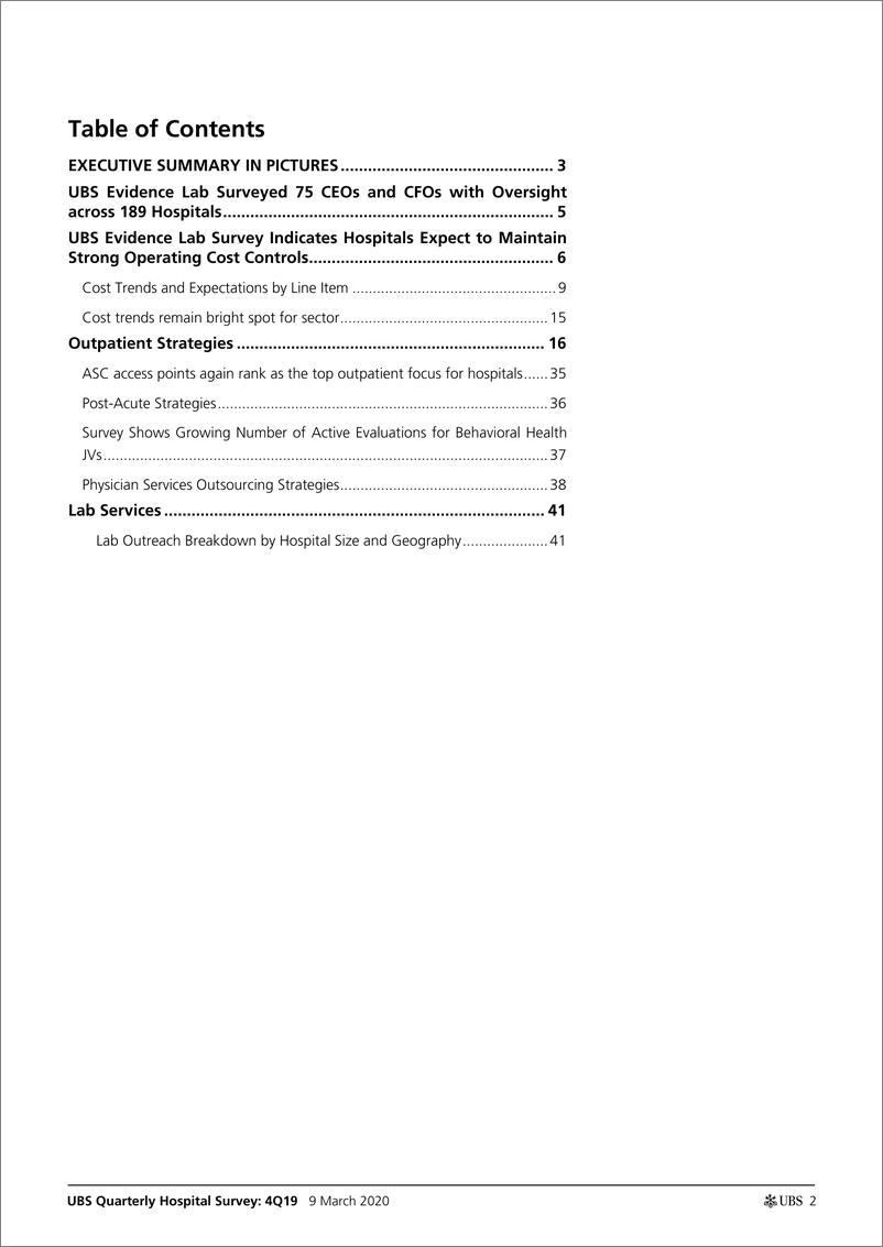 《瑞银-美股-医疗保健行业-2019年Q4季度医院调查：低成本通胀、稳定的资本支出预算和Pos实验室外包趋势-2020.3.9-54页》 - 第3页预览图