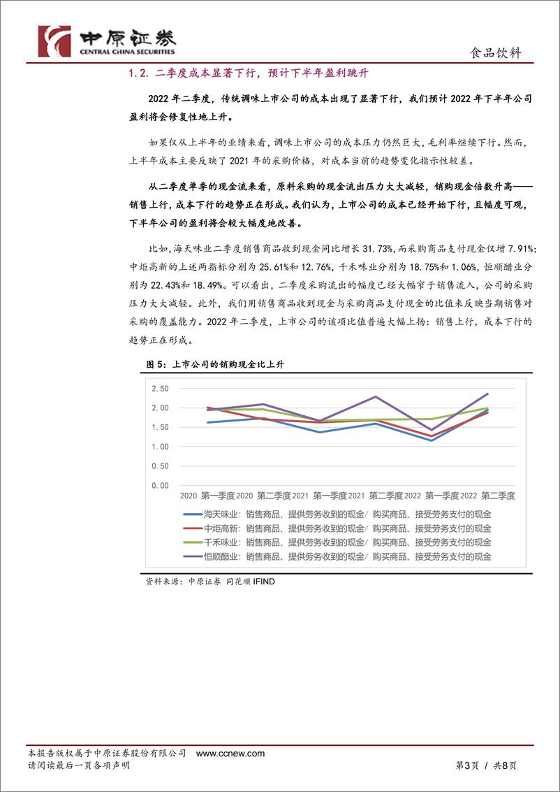 《食品饮料行业酱醋调味品2022年中期业绩分析：需求复苏、成本下降，下半年盈利将改善》 - 第3页预览图