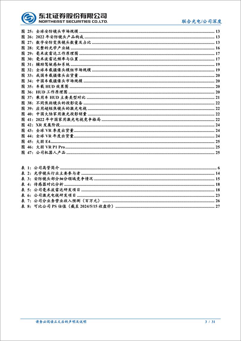 《联合光电(300691)光学镜头积累深厚，多品类开拓成长-240516-东北证券-31页》 - 第3页预览图