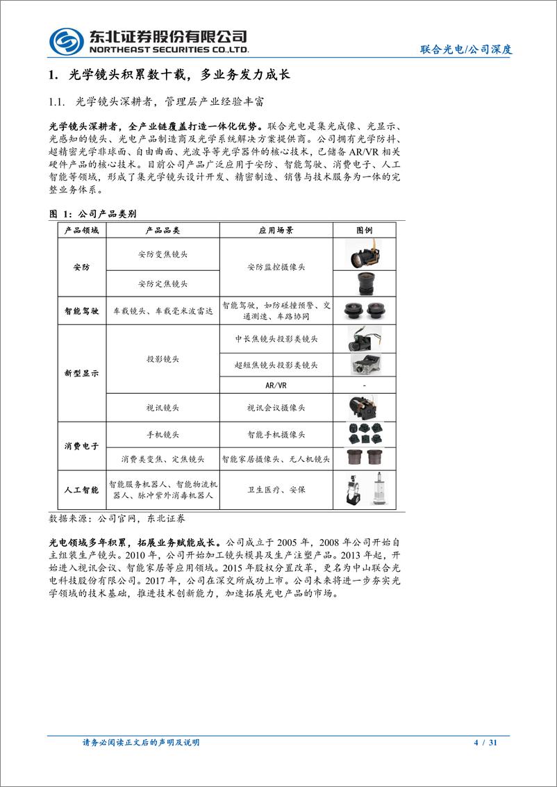 《联合光电(300691)光学镜头积累深厚，多品类开拓成长-240516-东北证券-31页》 - 第4页预览图