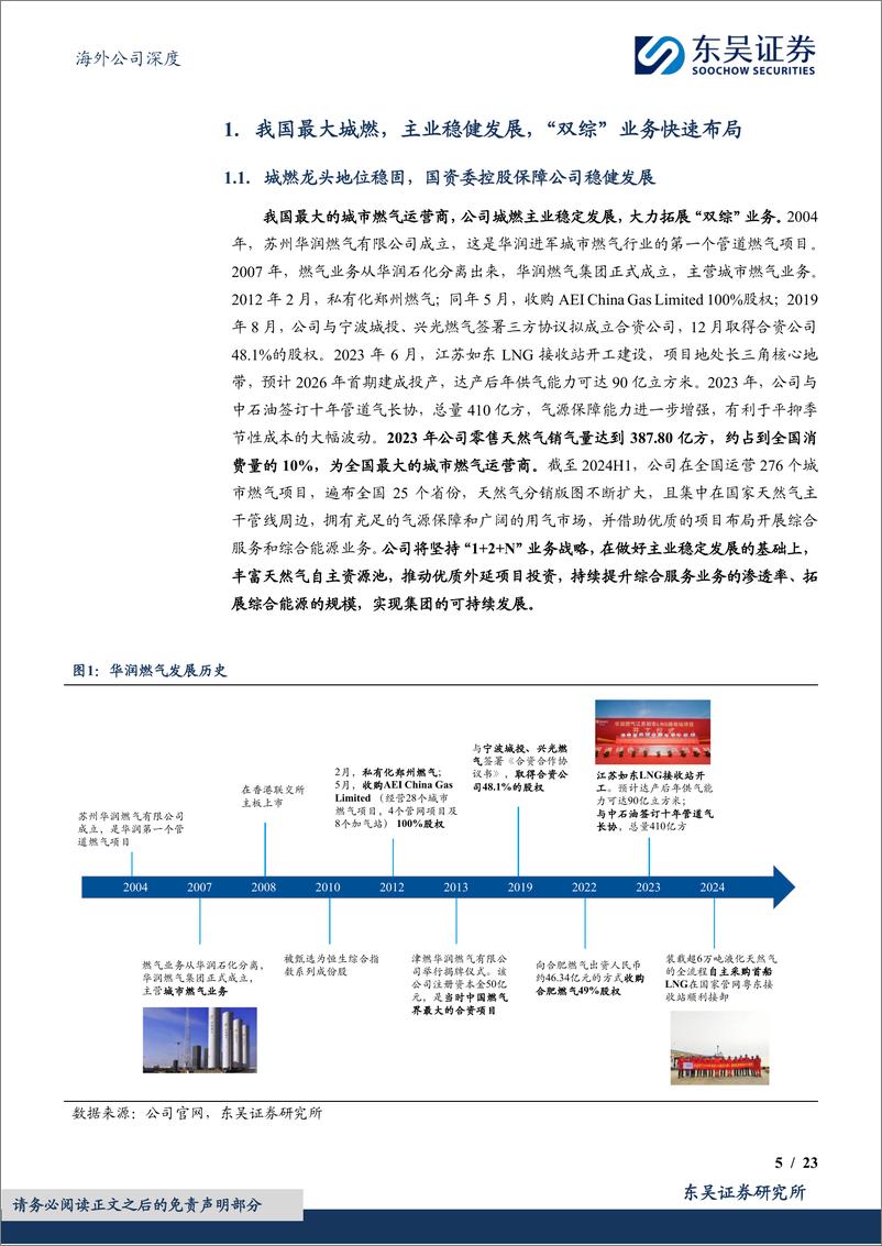 《华润燃气(01193.HK)气润中华，优质区域为基，主业持续增长%2b“双综”业务快速布局-241115-东吴证券-23页》 - 第5页预览图