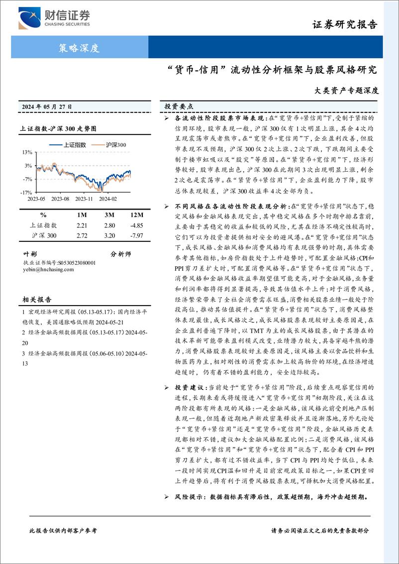 《大类资产专题深度：“货币-信用”流动性分析框架与股票风格研究-240527-财信证券-25页》 - 第1页预览图