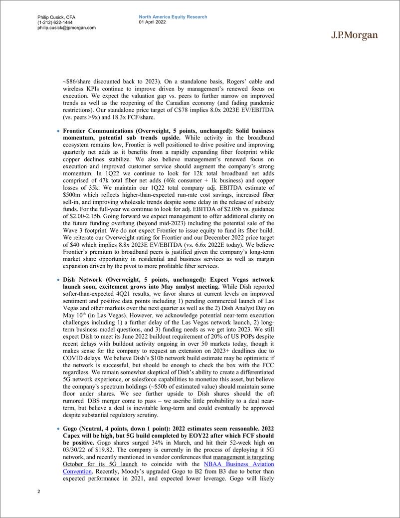 《J.P. 摩根-美股电信与媒体行业-机会范围：4月份电信、付费电视和媒体股票表现排名-2022.4.1-24页》 - 第3页预览图