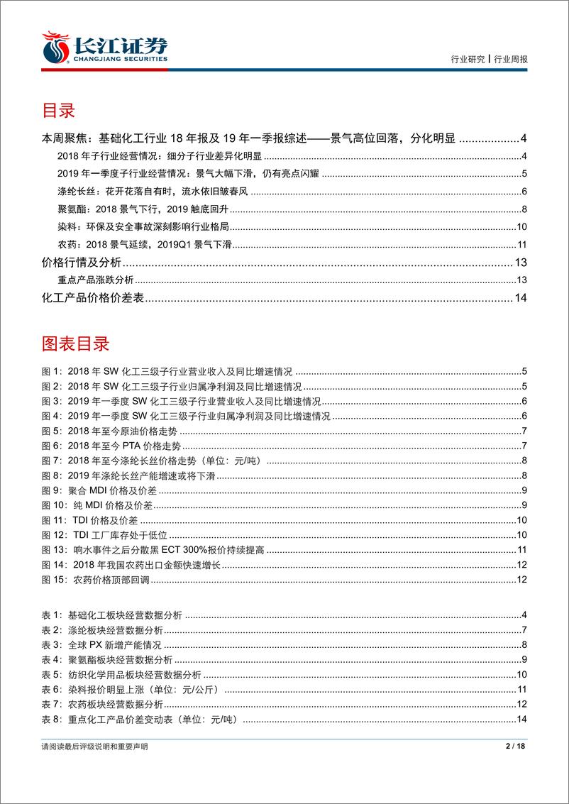 《基础化工行业18年报及19年一季报综述：景气高位回落，分化明显-20190505-长江证券-18页》 - 第3页预览图