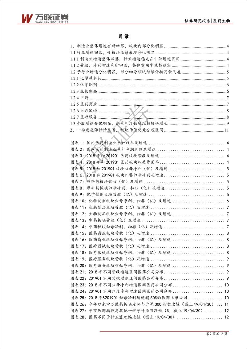 《医药生物行业18年报及19年一季报综述：整体增速有所回落，行业内部分化明显-20190524-万联证券-16页》 - 第3页预览图