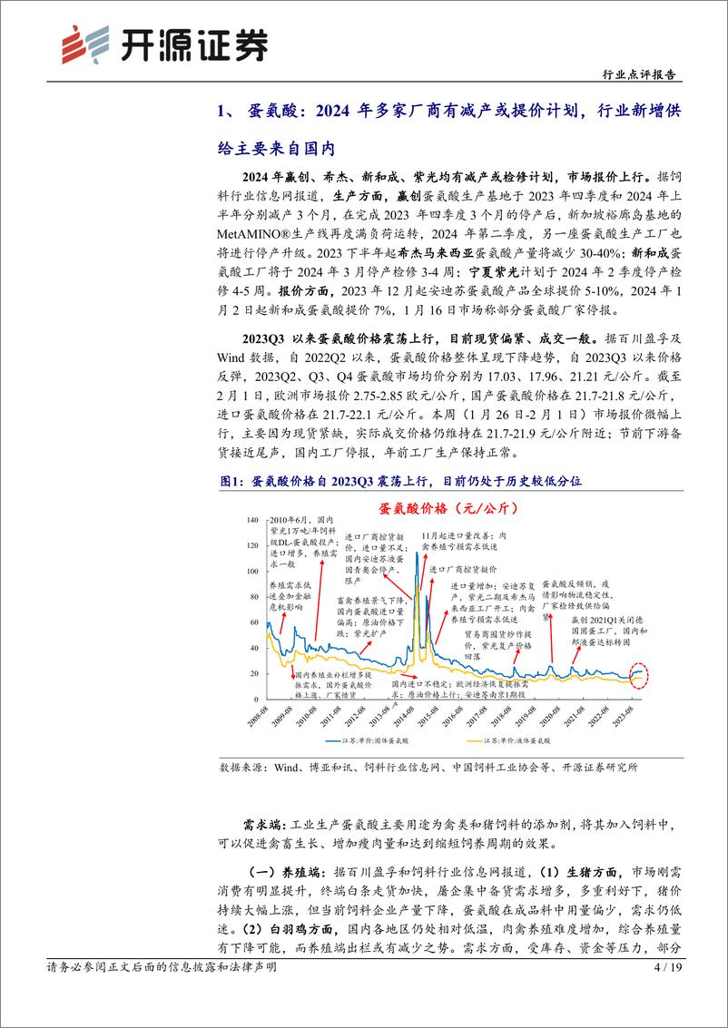 《基础化工行业点评报告：多种维生素报价上行，蛋氨酸厂商检修或提价，关注饲料添加剂行业供给端扰动-20240207-开源证券-19页》 - 第4页预览图