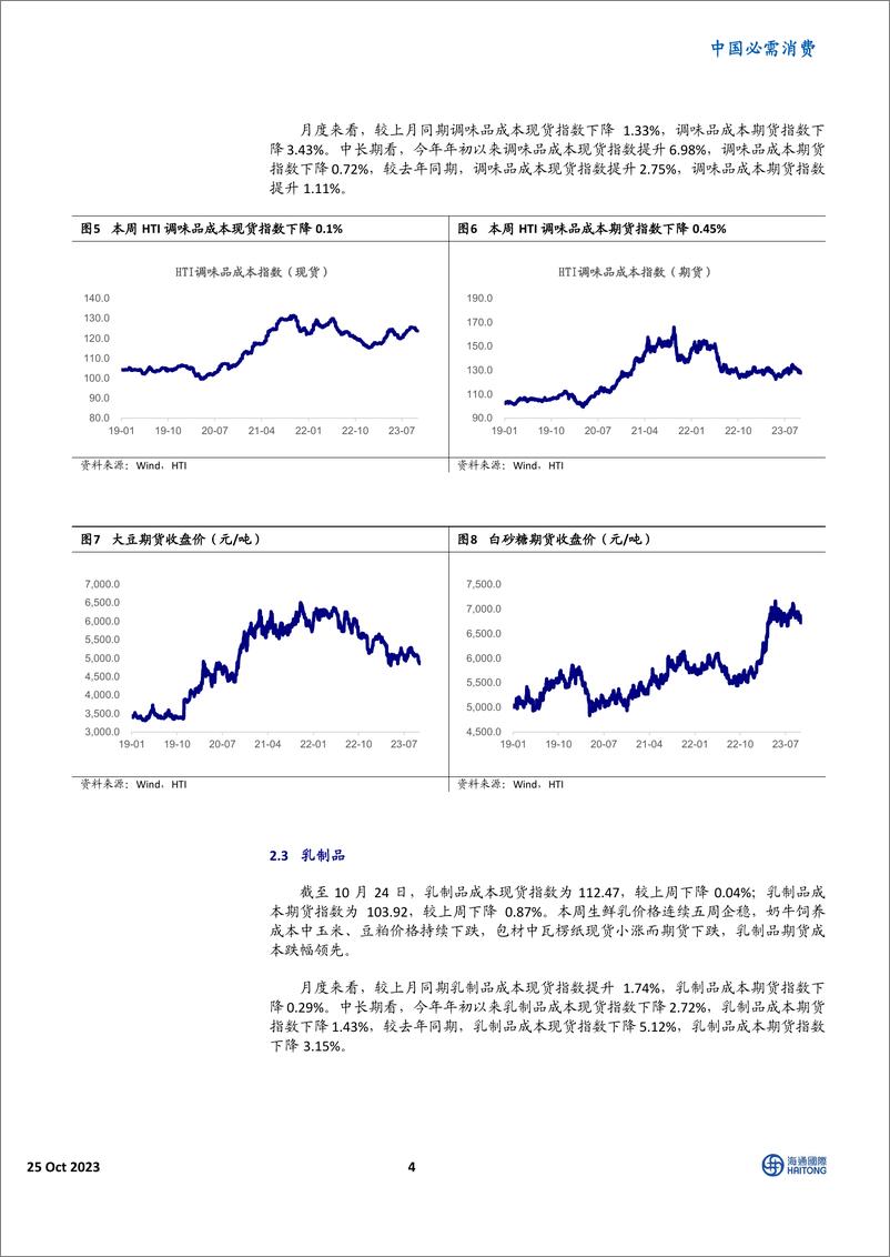 《中国必需消费行业：HTI消费品成本指数，生鲜乳连续五周持稳，白糖月度环比回落-20231025-海通国际-16页》 - 第5页预览图