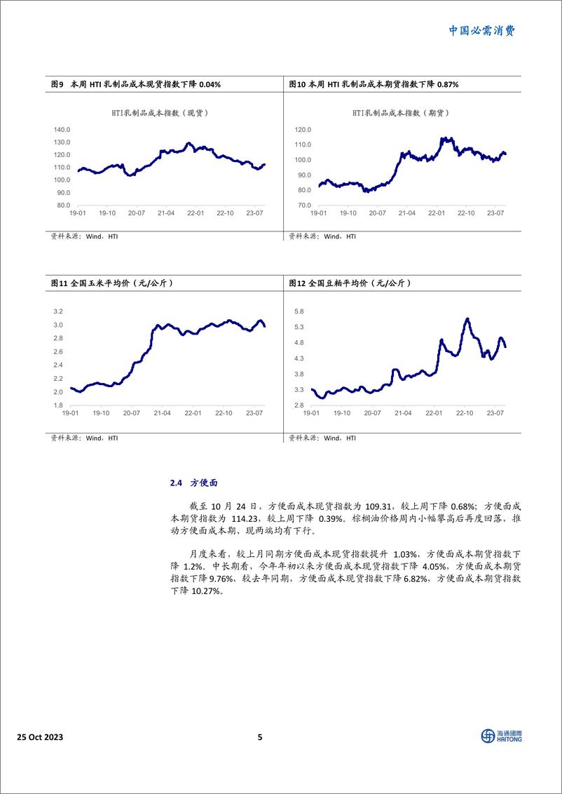 《中国必需消费行业：HTI消费品成本指数，生鲜乳连续五周持稳，白糖月度环比回落-20231025-海通国际-16页》 - 第6页预览图