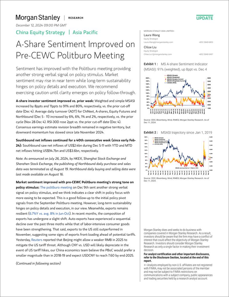 《Morgan Stanley-China Equity Strategy A-Share Sentiment Improved on Pre-CEW...-112179805》 - 第1页预览图