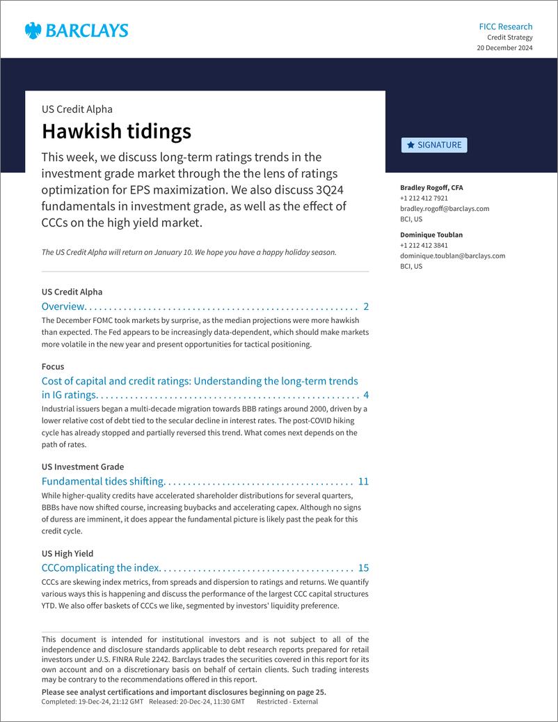 《Barclays_US_Credit_Alpha_Hawkish_tidings》 - 第1页预览图