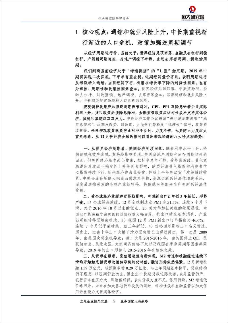 《任泽平：拯救人口危机，周期通缩，政策对冲（全面解读12月经济金融数据）-20190123-恒大研究院-30页》 - 第6页预览图