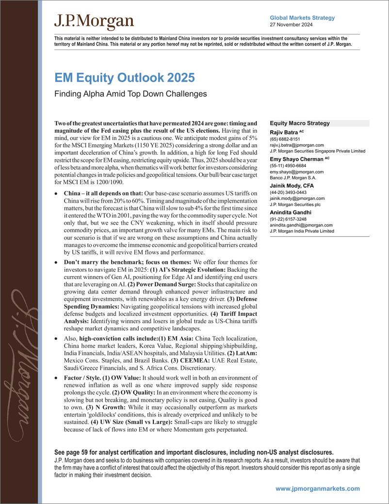 《JPMorgan-EM Equity Outlook 2025 Finding Alpha Amid Top Down Challenge...-111862380》 - 第1页预览图