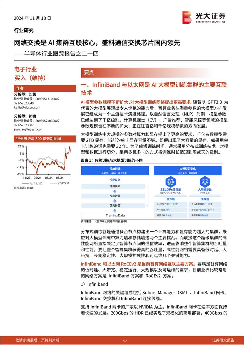 《半导体行业跟踪报告之二十四：网络交换是AI集群互联核心，盛科通信交换芯片国内领先-241118-光大证券-13页》 - 第1页预览图