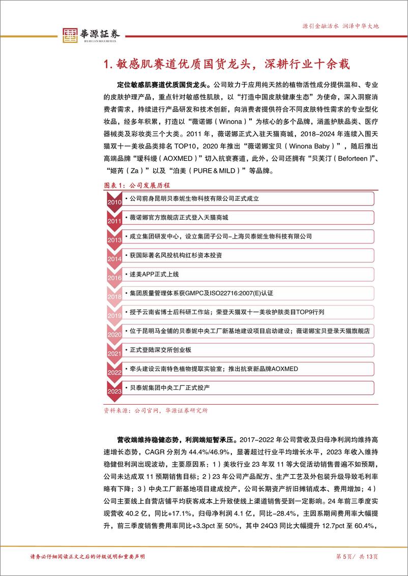 《贝泰妮(300957)敏感肌赛道优质国货龙头，期待业绩企稳修复-241121-华源证券-13页》 - 第5页预览图