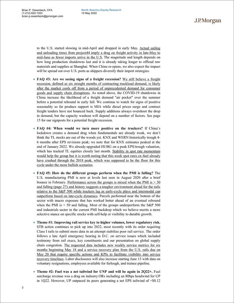 《J.P. 摩根-美股运输与物流行业-2022年第一季度回顾；聚焦中国封锁的影响，UPS降级-2022.5.13-56页》 - 第3页预览图