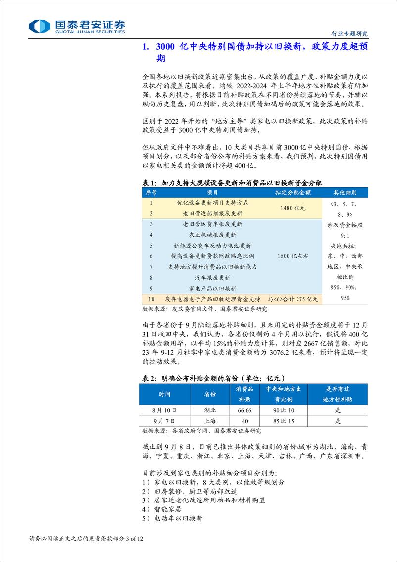 《家电行业补贴政策系列更新：补贴再加码，湖北先行已受益-240909-国泰君安-12页》 - 第3页预览图