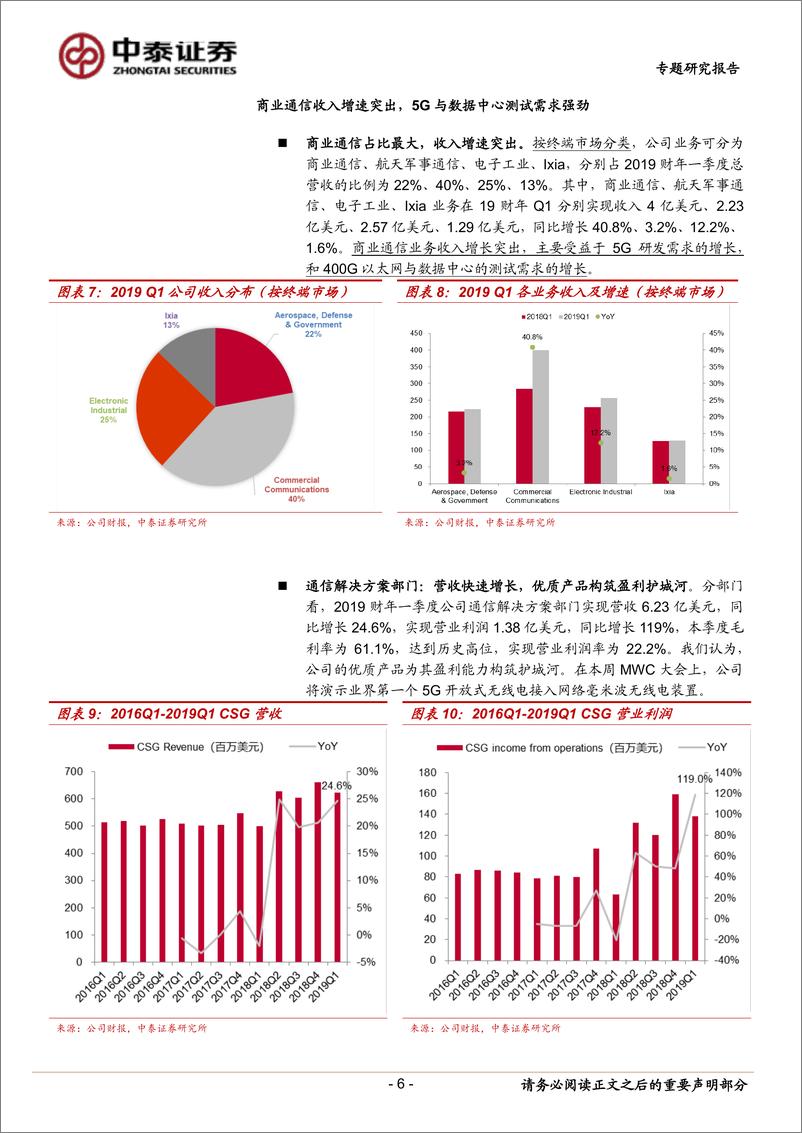 《通信行业基于Keysight2019财年一季报的分析：一季报业绩亮眼，5G与数据中心测试需求强劲-20190310-中泰证券-17页》 - 第7页预览图