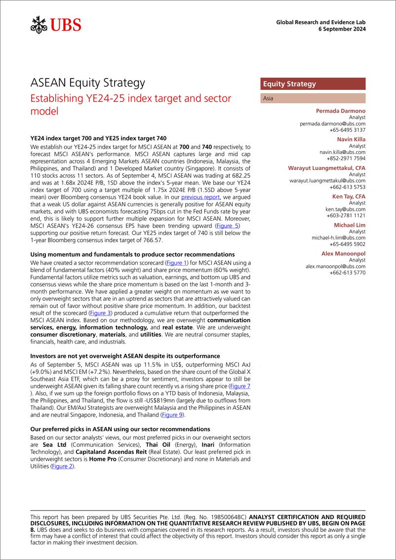 《UBS Equities-ASEAN Equity Strategy _Establishing YE24-25 index target and...-110205610》 - 第1页预览图